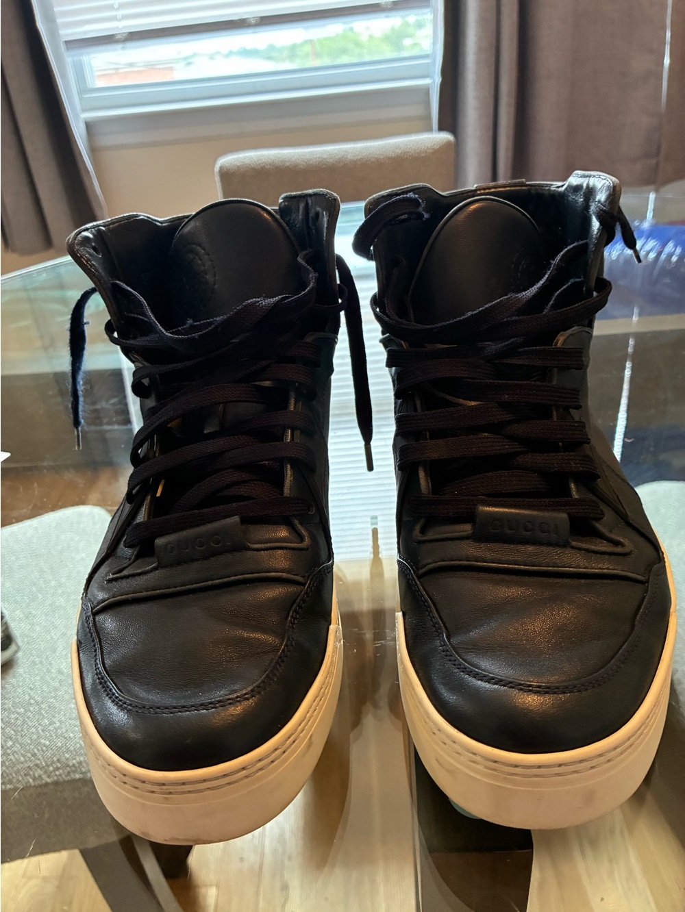 Gucci Black Leather High-Top Sneakers with White Platform Sole